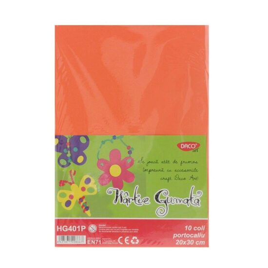 Hartie gumata 10 coli Portocaliu DACO