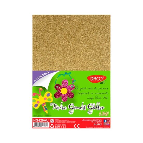 Hartie gumata autoadeziva glitter 10 coli Auriu DACO