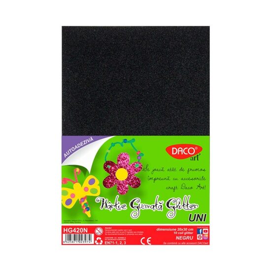Hartie gumata autoadeziva glitter 10 coli Negru DACO