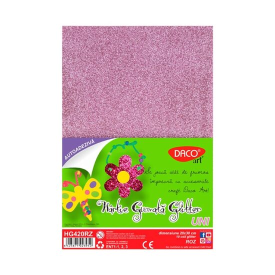 Hartie gumata autoadeziva glitter 10 coli Roz DACO