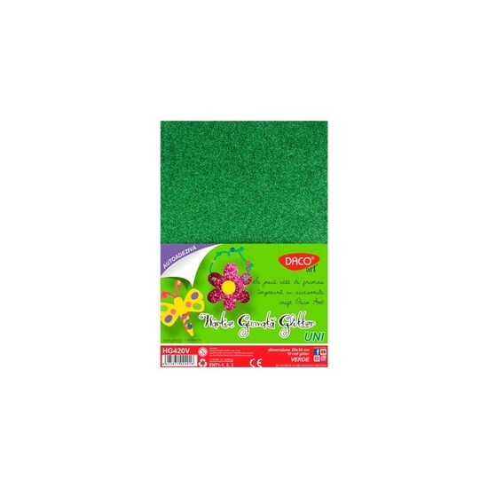 Hartie gumata autoadeziva glitter 10 coli Verde DACO