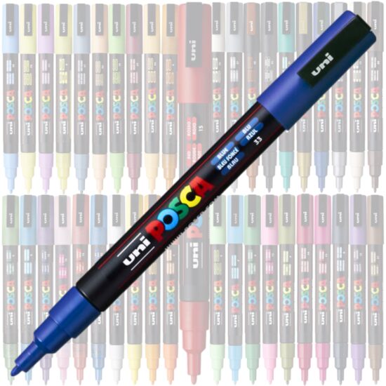 Marker UNI Posca PC-3M, varf rotund, 0.9-1.3mm Albastru