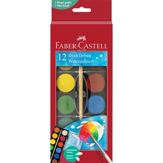 Acuarele 12 culori, 30 mm+ pensula 2023 Faber-Castell