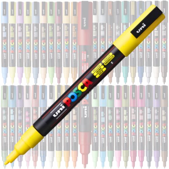 Marker UNI Posca PC-3M, varf rotund, 0.9-1.3mm Galben