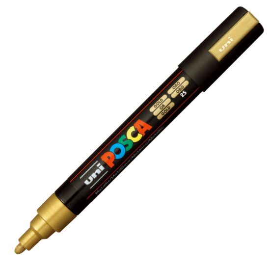 Marker UNI Posca PC-5M, varf rotund, 1.8-2.5mm Auriu