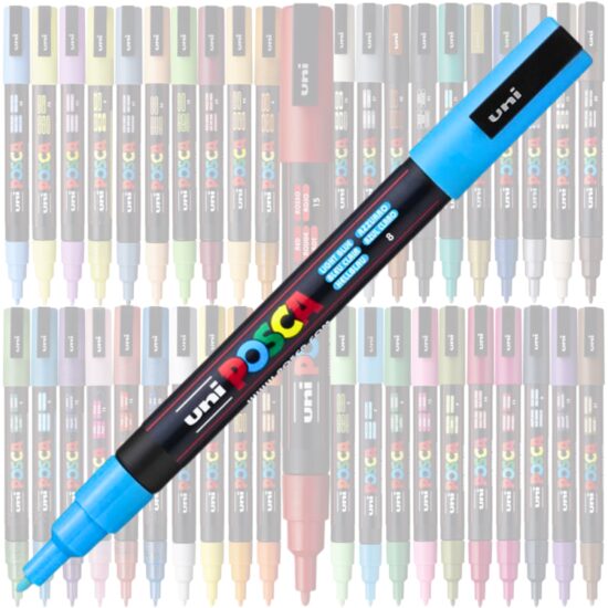 Marker UNI Posca PC-3M, varf rotund, 0.9-1.3mm Albastru deschis