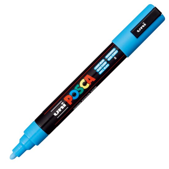 Marker UNI Posca PC-5M, varf rotund, 1.8-2.5mm Albastru deschis
