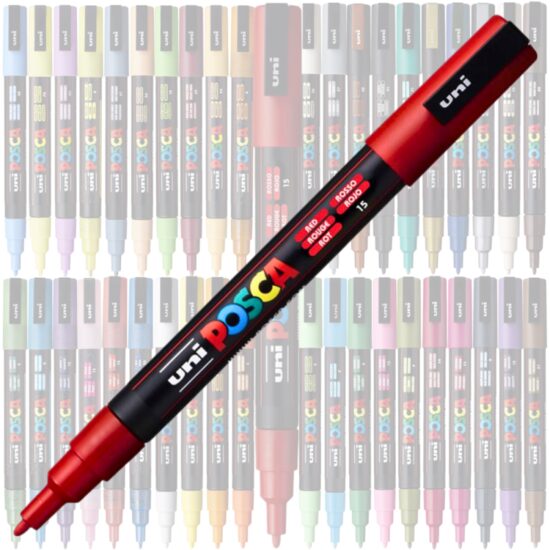 Marker UNI Posca PC-3M, varf rotund, 0.9-1.3mm Rosu
