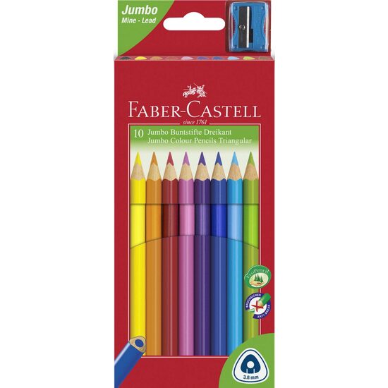 Creioane Colorate Jumbo 10 Culori + Ascutitoare Faber-Castell