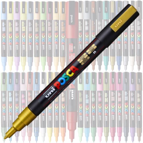 Marker UNI Posca PC-3M, varf rotund, 0.9-1.3mm Auriu
