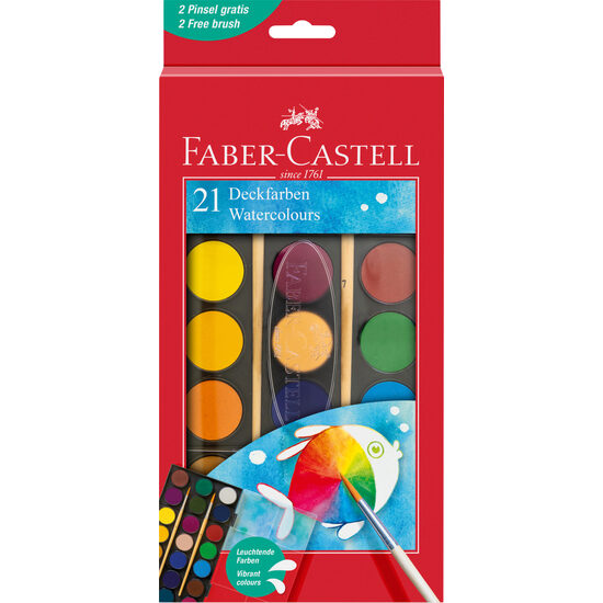 Acuarele 21 Culori 30mm + Pensula Faber-Castell