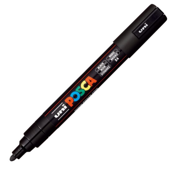 Marker UNI Posca PC-5M, varf rotund, 1.8-2.5mm Negru