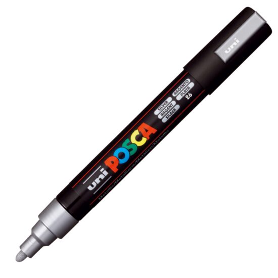 Marker UNI Posca PC-5M, varf rotund, 1.8-2.5mm Argintiu