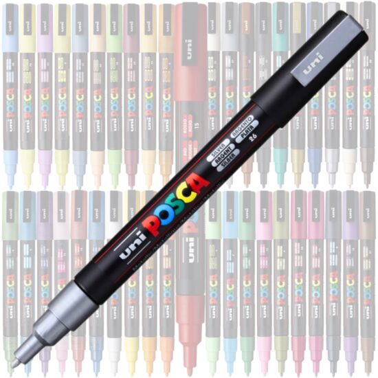 Marker UNI Posca PC-3M, varf rotund, 0.9-1.3mm Argintiu