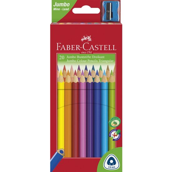 Creioane Colorate Jumbo 20 Culori + Ascutitoare Faber-Castell