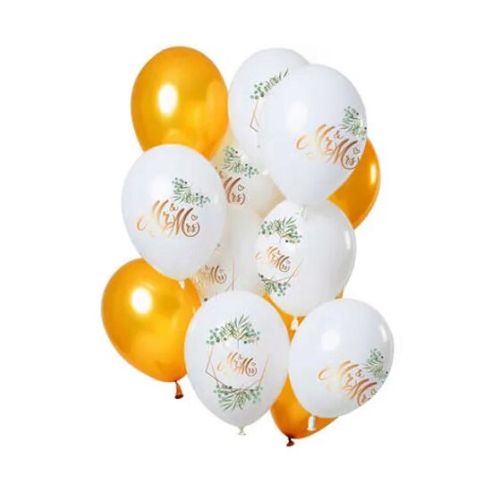 Set 12 Baloane Latex Mr.&Mrs. Gold 33 cm