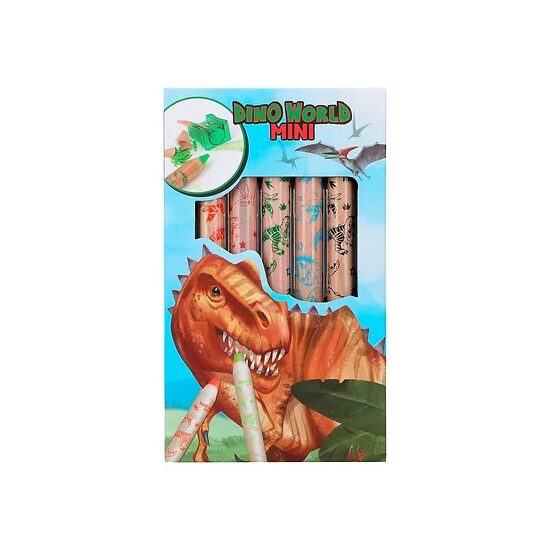 Set 5 creioane colorate cu ascutitoare Dino World
