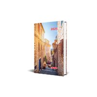 Agenda datata A5, Motive, 352 pagini, coperta buretata, motiv Mediteran Village 2025