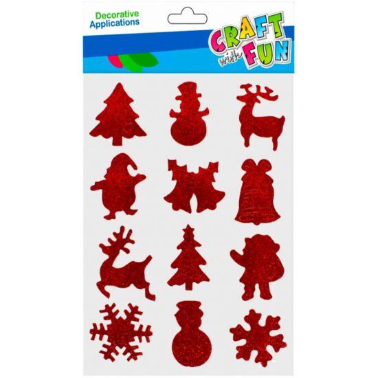 ACCESORII CREATIE STICKER CRACIUN 10x17cm set de 12 buc. rosii+sclipici