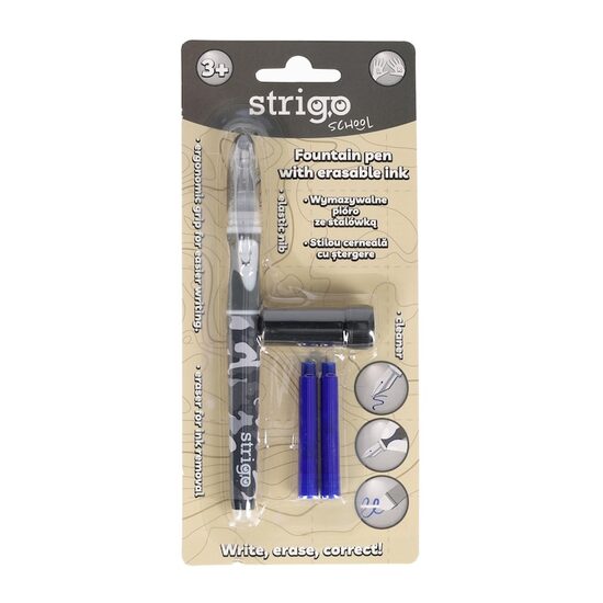 Stilou Strigo cerneala cu stergere + 2 rezerve + dispozitiv curatare, in blister, ARMY DESERT