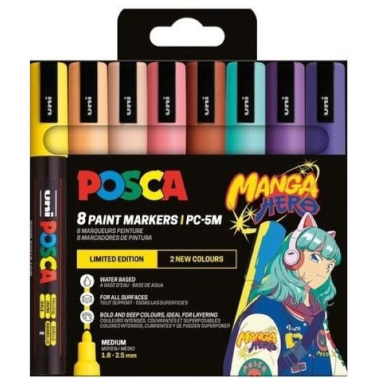 Marker ## UNI PC-5M Posca  1.8-2.5mm set 8 culori MANGA HERO