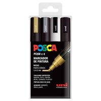 Marker ##UNI PC-5M Posca 1.8-2.5mm set 4 culori (ng., arg., auriu, alb)