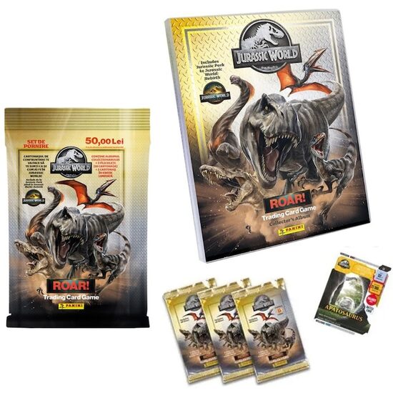 Set album cu 3 pachete si 1 card editie limitata, Panini, Jurassic World Starter Pack