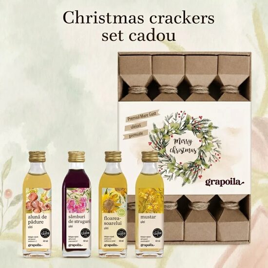 Christmas Crackers" Gift Set, Great Taste Award-Winning Oil Selection (Organic Sunflower Seed Oil, Hazelnut Oil, Mustard Seed Oil, Grape Seed Oil)