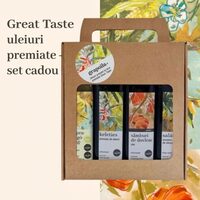 Pachet de uleiuri GREAT TASTE - uleiuri presate la rece, in sticle de 250 ml (ulei de semin?e de dovleac prajite, amestec de uleiuri in stil oriental, mix de uleiuri pentru salate, ulei de floarea-soarelui BIO)