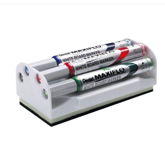 Set 4 markere tabla Maxiflo, varf rotund 4 mm + burete magnetic
